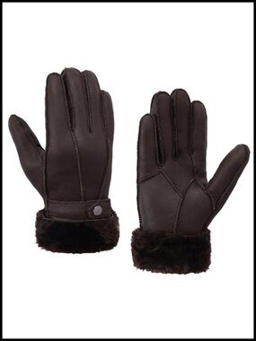 Shearling Sheepskin Leather Winter Gloves Warm Fur Lined Pull On